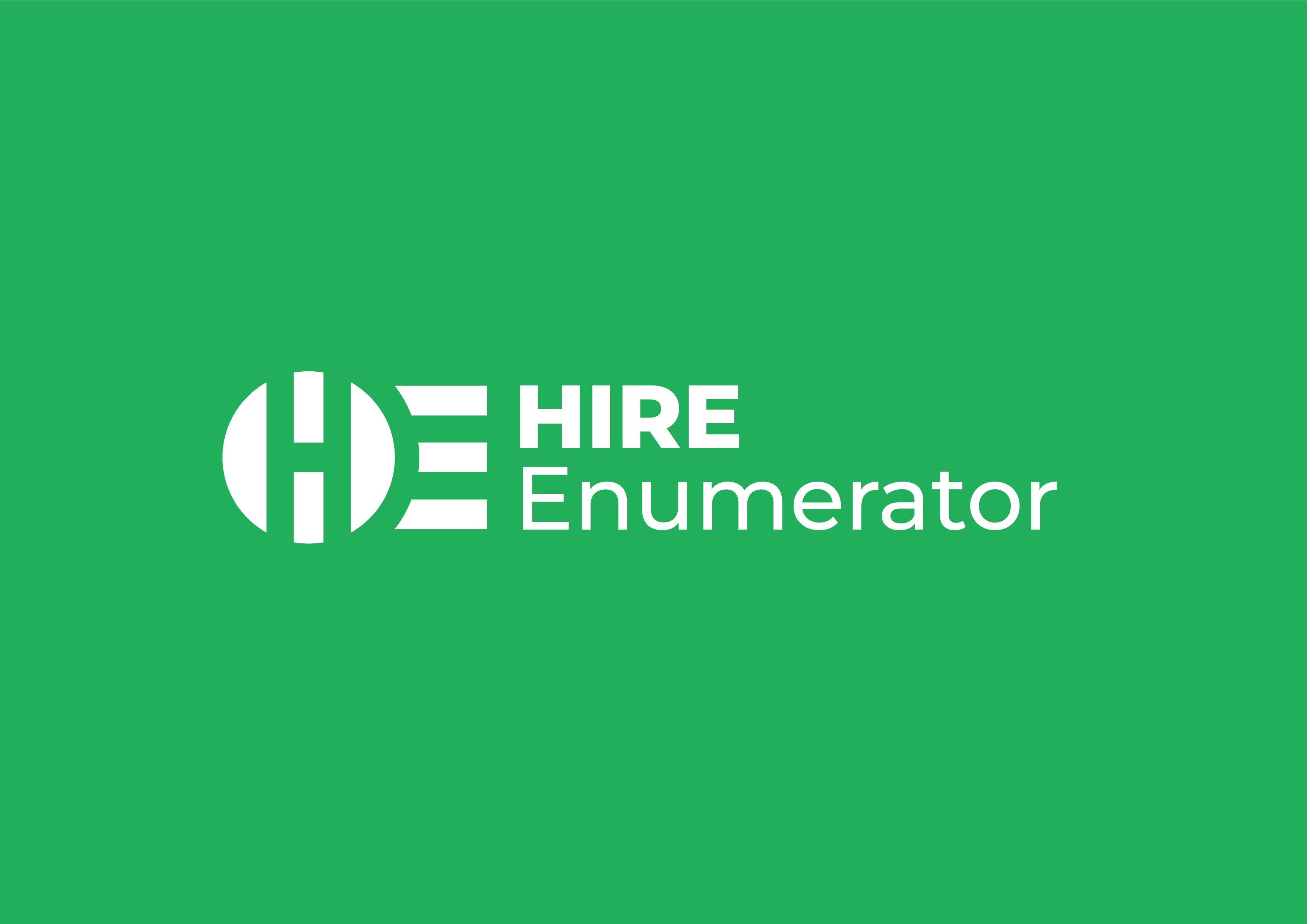 Hire Enumerator logo on a green field